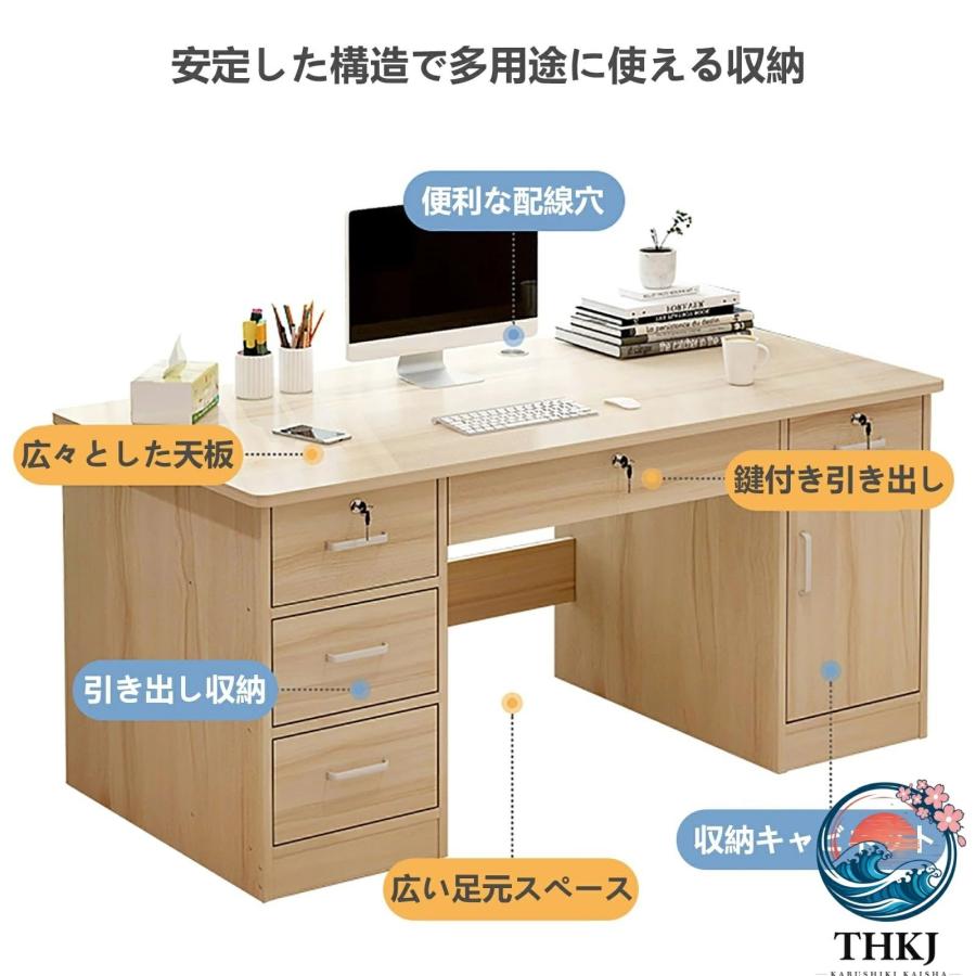 デスク パソコンデスク 引き出し付き 社長デスク エグゼクティブデスク 5段引き出し パソコン主機置き場付き