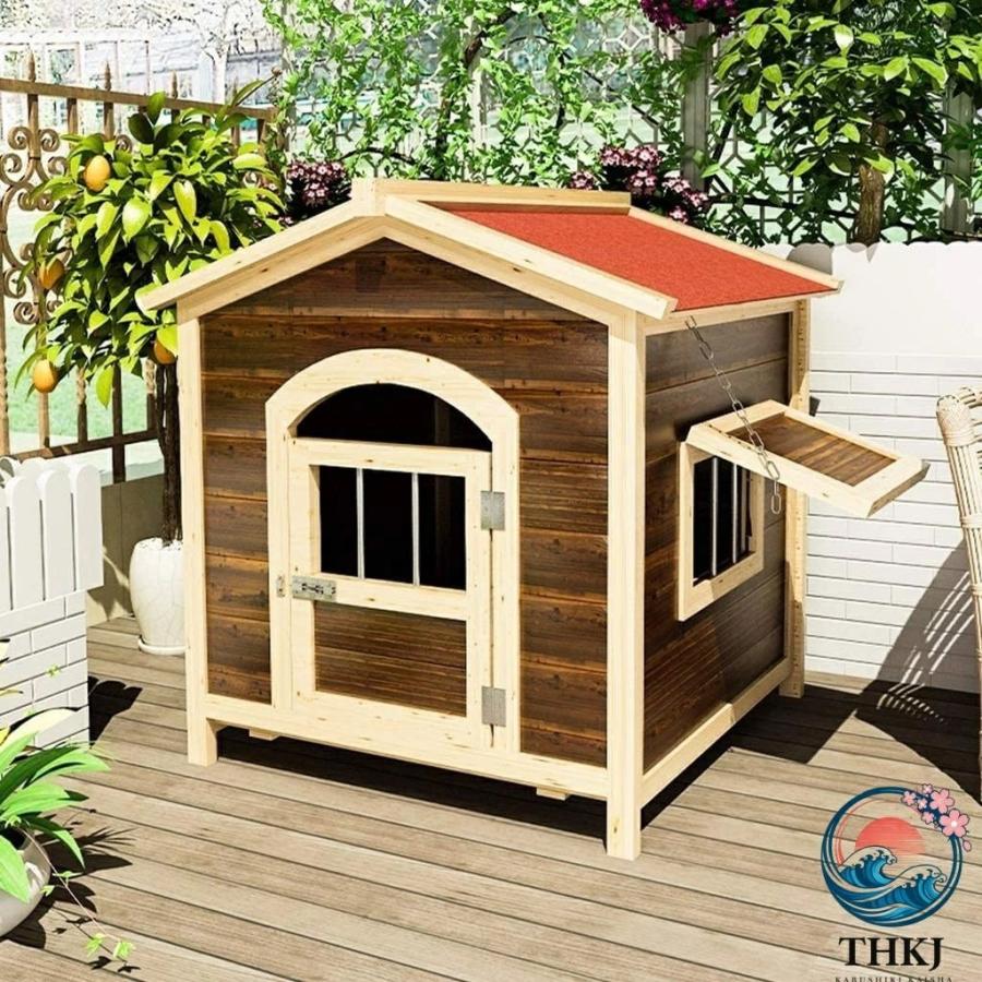 犬小屋 屋外用 犬舎 室外 THKJ 屋外用犬小屋 防雨犬ケージ 屋外暖かい中型および大型犬用 窓付き防水ペットシェルター 簡単な掃除 使いやすい おすすめ_2