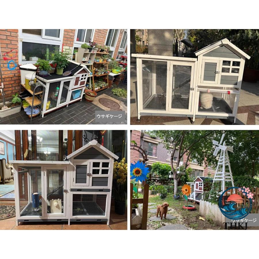屋外ウサギケージ木製鶏小屋 うさぎケージ ウサギ小屋 THKJ うさぎ小屋 ラビットケージ屋外二層木製チキン小屋 木製小動物 アパートメント 使いやすいの画像