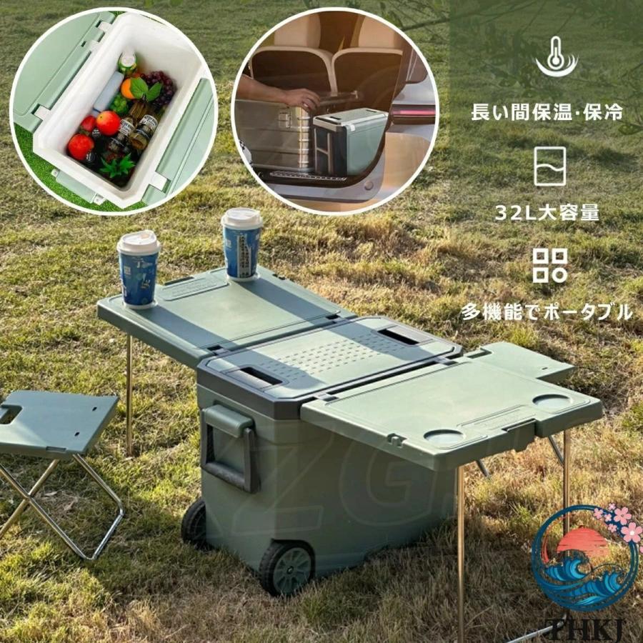 クーラーボックス 大型 折りたたみ テーブル 椅子2脚 48時間保冷 THKJ 3時間保温 ポータブル 食品グレード 冷蔵庫 ハンドル キャスター付き おしゃれの画像