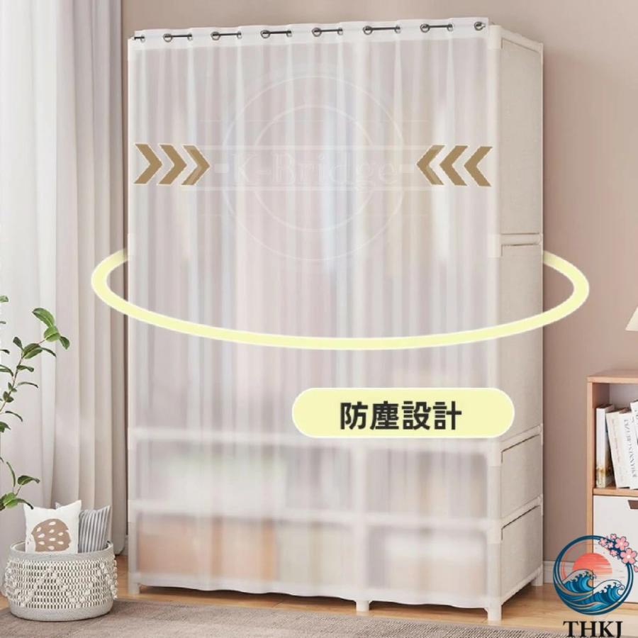 ワードローブ クローゼット 洋服収納 ハンガーラック 引き出し付き THKJ 大容量 防塵 防虫 防湿 簡易ポータブル組立 使いやすい お手入れ簡単 便利グッズ_4