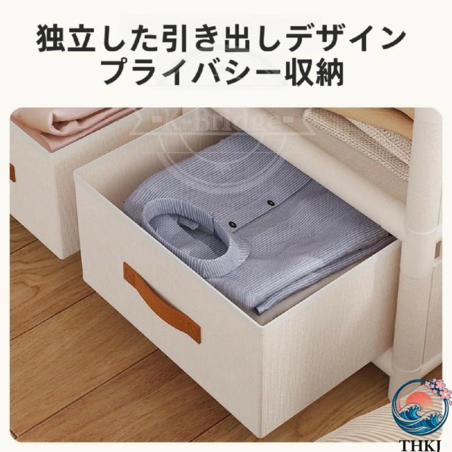 ワードローブ クローゼット 洋服収納 ハンガーラック 引き出し付き THKJ 大容量 防塵 防虫 防湿 簡易ポータブル組立 使いやすい お手入れ簡単 便利グッズ_5