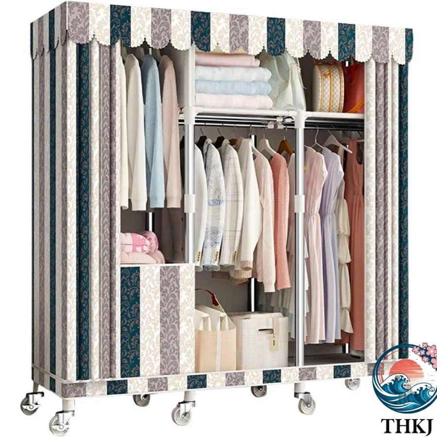 ワードローブ カバー付き クローゼット ハンガーラック THKJ 洋服ダンス オーガナイザー ポータブルキャンバスワードローブ 吊り下げ 使いやすい お手入れ簡単_2
