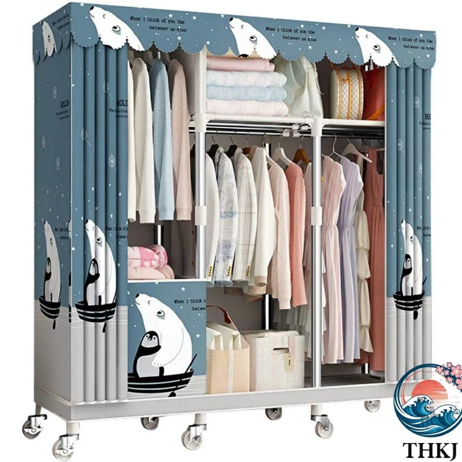 ワードローブ カバー付き クローゼット ハンガーラック THKJ 洋服ダンス オーガナイザー ポータブルキャンバスワードローブ 吊り下げ 使いやすい お手入れ簡単_3
