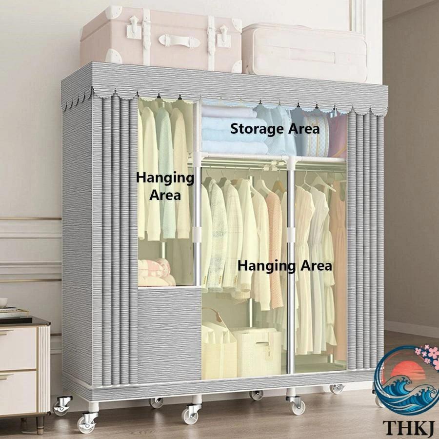 ワードローブ カバー付き クローゼット ハンガーラック THKJ 洋服ダンス オーガナイザー ポータブルキャンバスワードローブ 吊り下げ 使いやすい お手入れ簡単_6