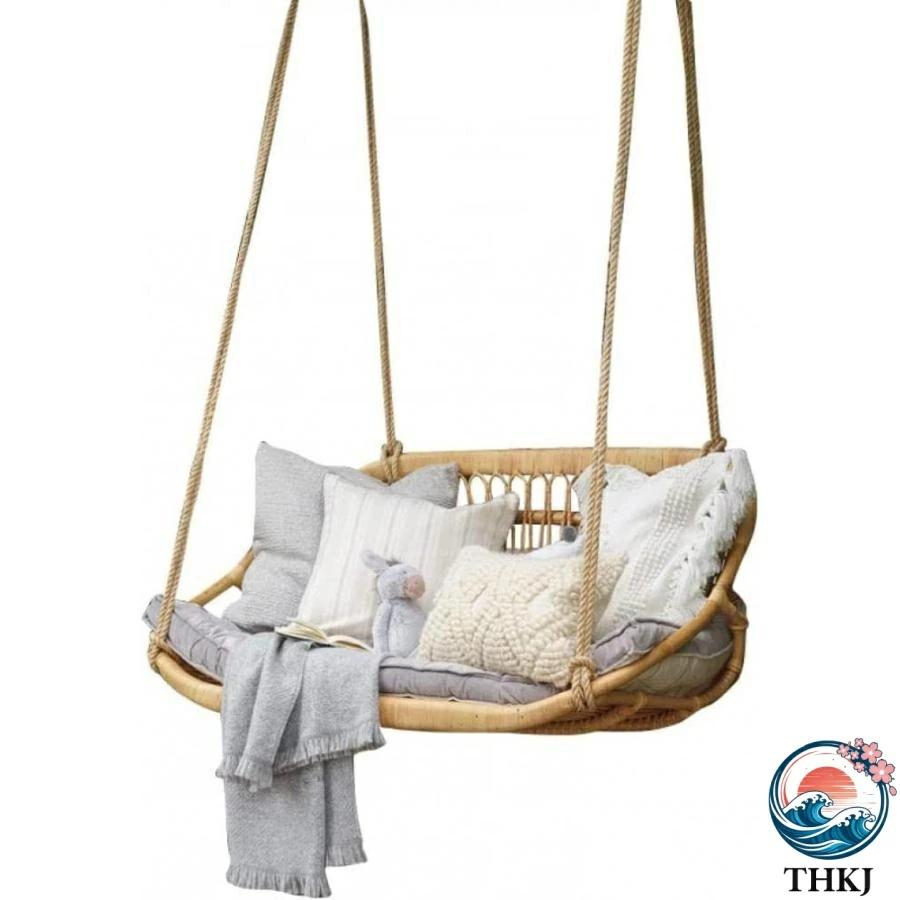 ハンギングチェア 吊り下げ式 室内 屋外 ハンモックチェア THKJ ブランコ 手編み スイングチェア ロープチェア 大人＆子供兼用 耐荷重150kg 使いやすいの画像