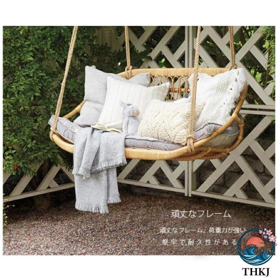 ハンギングチェア 吊り下げ式 室内 屋外 ハンモックチェア THKJ ブランコ 手編み スイングチェア ロープチェア 大人＆子供兼用 耐荷重150kg 使いやすいの画像