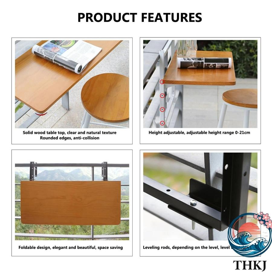 バルコニー折りたたみテーブル 屋外手すり取り付け デッキパティオ用 THKJ コンピューターダイニングバーカウンターテーブル 高さ調整可能 おしゃれ 快適_5