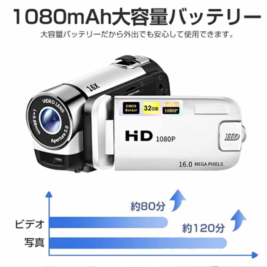 ビデオカメラ 1600万画素 16倍デジタルズーム 手ブレ補正 撮影カメラ