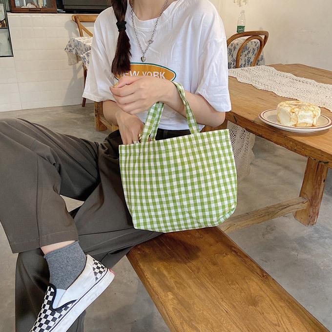 ギンガム ミニバッグ ミニトート 綿 ギンガムチェックコットン 小さめ