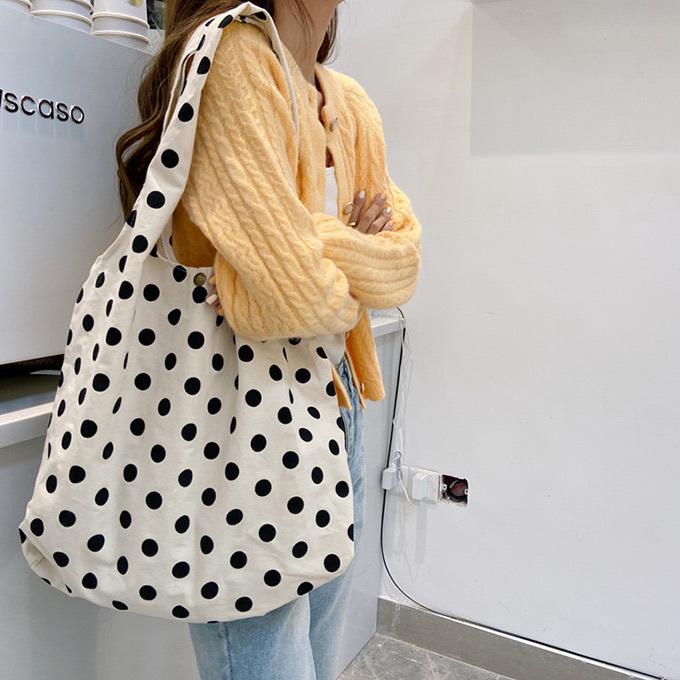 エコ ドット 生成 綿 帆布 トートバッグ 水玉 キャンバス ナチュラル