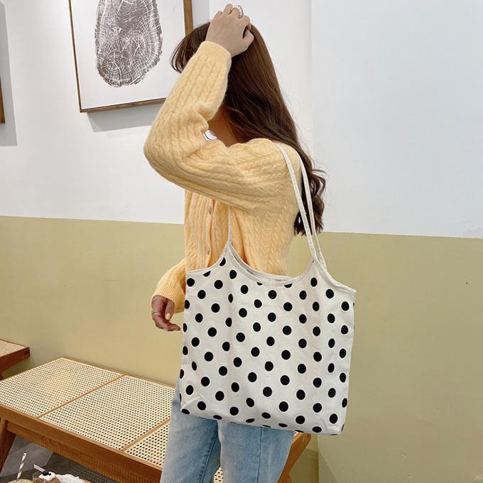 エコ ドット 生成 綿 帆布 トートバッグ 水玉 キャンバス ナチュラル