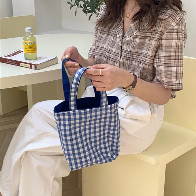 リバーシブルバッグ ギンガム 無地 ミニ トートバッグ バッグイン