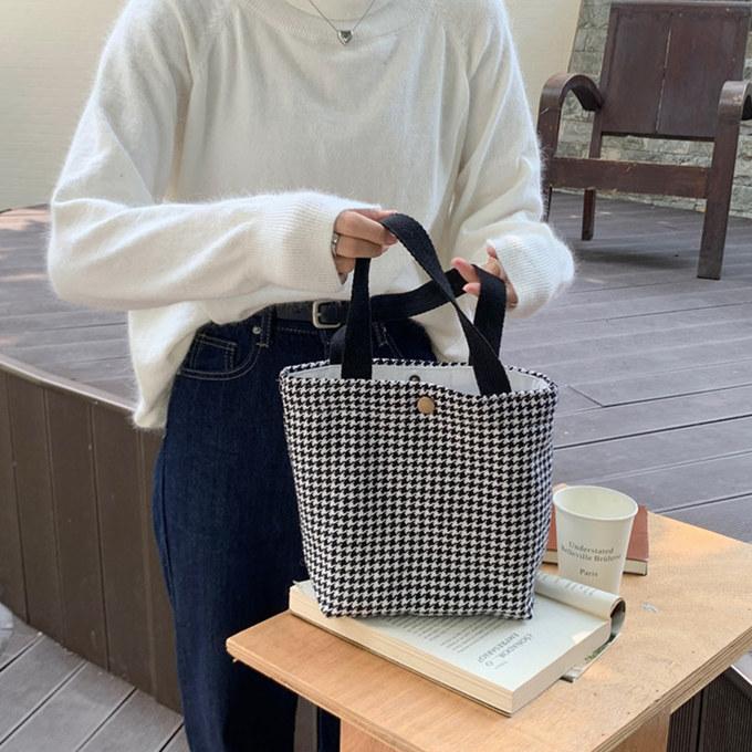 ミュゲ　千鳥格子　リボンバック　トートバック　白黒　チェック　フォーマル ミュゲ 千鳥格子 リボンバック トートバック 白黒 チェック フォーマル