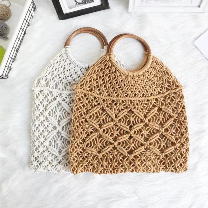 マクラメ バッグ 編みバッグ カゴバッグ レディース ハンドバッグ 木製