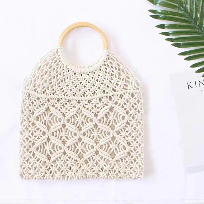 マクラメ バッグ 編みバッグ カゴバッグ レディース ハンドバッグ 木製