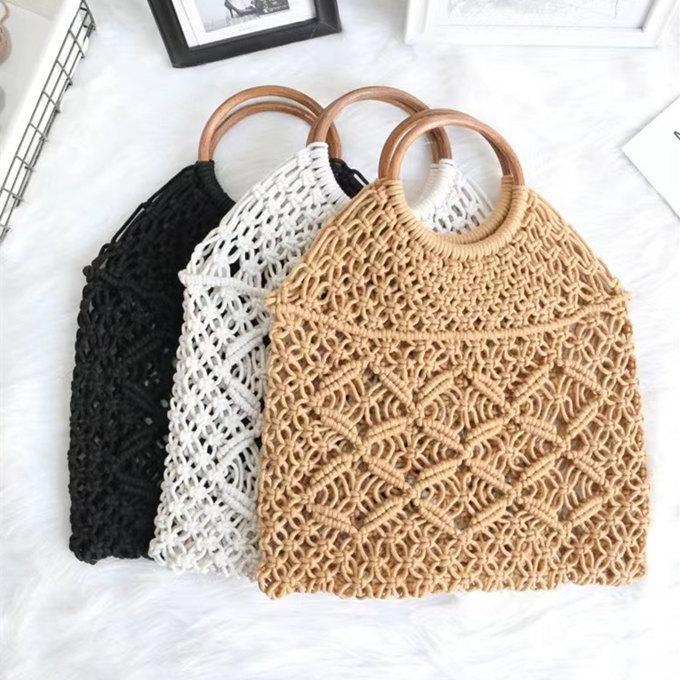 マクラメ バッグ 編みバッグ カゴバッグ レディース ハンドバッグ 木製