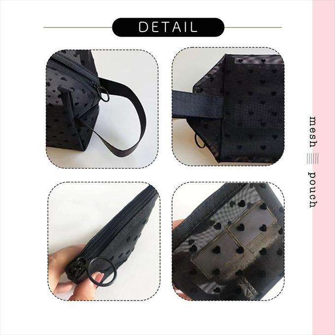 メッシュポーチ 3点セット レディース ハート柄 フラット コンパクト コスメポーチ 化粧ポーチ 小物入れ 収納 旅行 トラベルポーチ 通気性 軽量 |  | 14