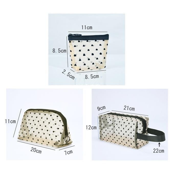 メッシュポーチ 3点セット レディース ハート柄 フラット コンパクト コスメポーチ 化粧ポーチ 小物入れ 収納 旅行 トラベルポーチ 通気性 軽量 |  | 16