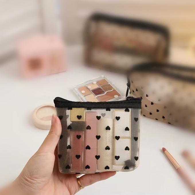 メッシュポーチ 3点セット レディース ハート柄 フラット コンパクト コスメポーチ 化粧ポーチ 小物入れ 収納 旅行 トラベルポーチ 通気性 軽量 |  | 07