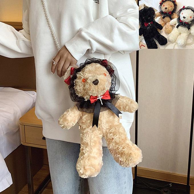 秋冬物新作 ベア ファー ショルダーバッグ お試し価格 クマ 縫いぐるみ ポシェット ポーチ バッグ もこもこ 毛足長 ロングファー 小物入れ 携帯 ぬいぐるみ ふわふわ