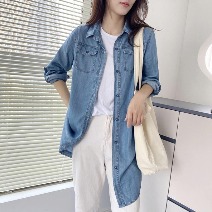 デニムシャツ ダンガリーシャツ レディース リヨセル デニム ロング丈