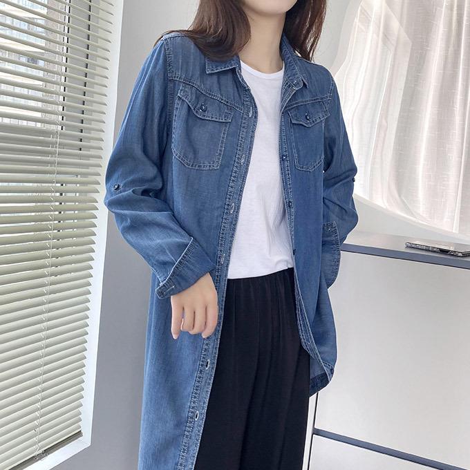 デニムシャツ ダンガリーシャツ レディース リヨセル デニム ロング丈
