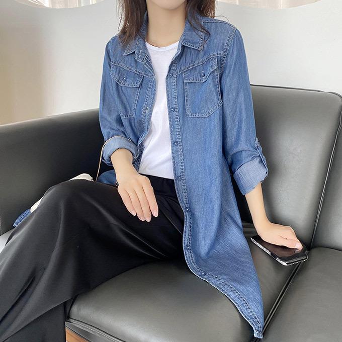テンセル ダンガリーシャツ デニムシャツシャツ 長袖シャツ レディース ソフトな肌触り カジュアル 女性 トップス ブラウン デニムシャツ 春秋服 ダンガリーシャツ テンセル デニムシャツ レディース ソフトな