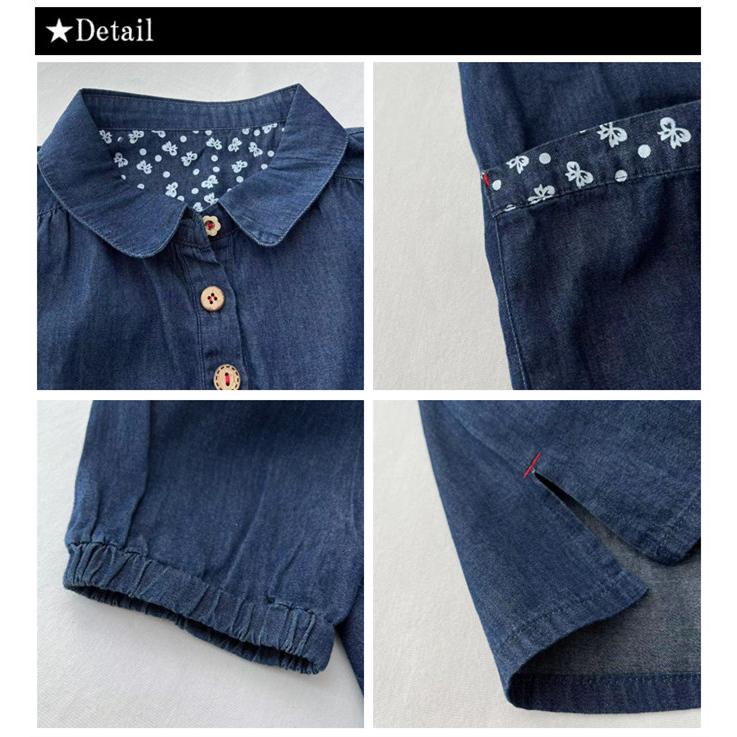 デニム チュニック レディース ワンピース 蝶々 別布 花ボタン デニム