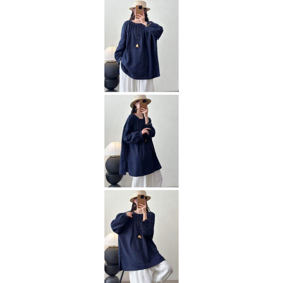 綿ダブルガーゼ チュニック レディース 長袖 ブラウス ゆったり