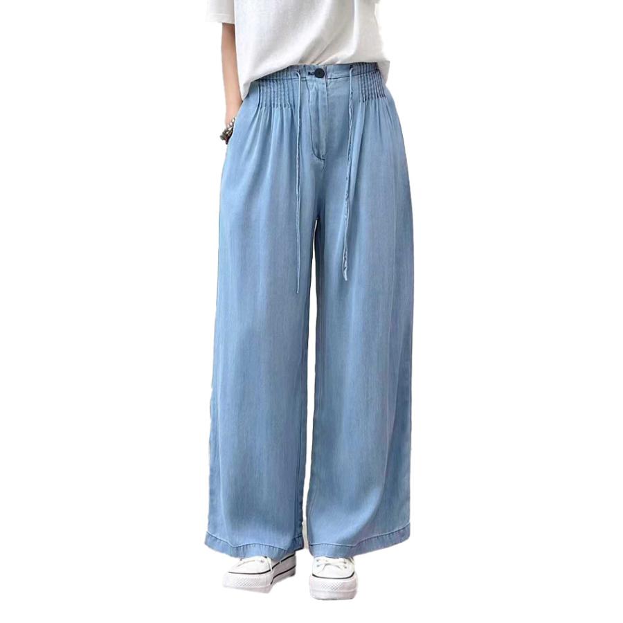 リヨセルデニム パンツ レディース ワイドパンツ タックパンツ