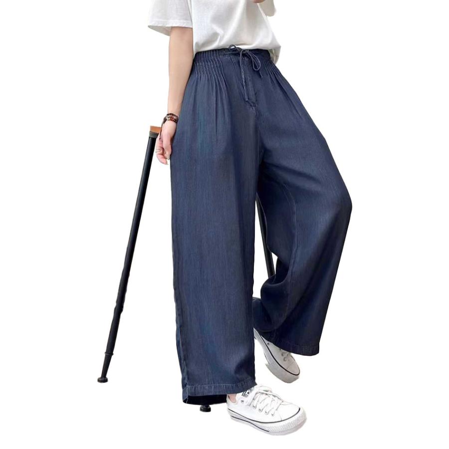 リヨセルデニム パンツ レディース ワイドパンツ タックパンツ
