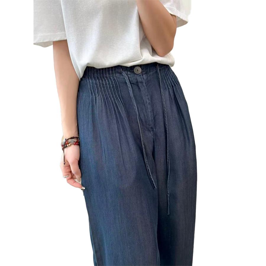 リヨセルデニム パンツ レディース ワイドパンツ タックパンツ