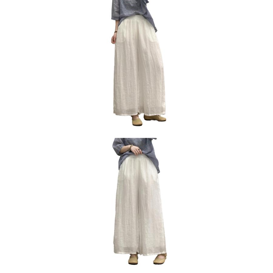 麻パンツ レディース ラミー100％ ワイドパンツ ストレート 膨らみ