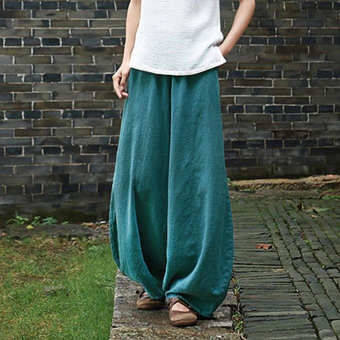 麻パンツ リネン50％ 厚手 レディース 秋 冬 春 ワイドパンツ