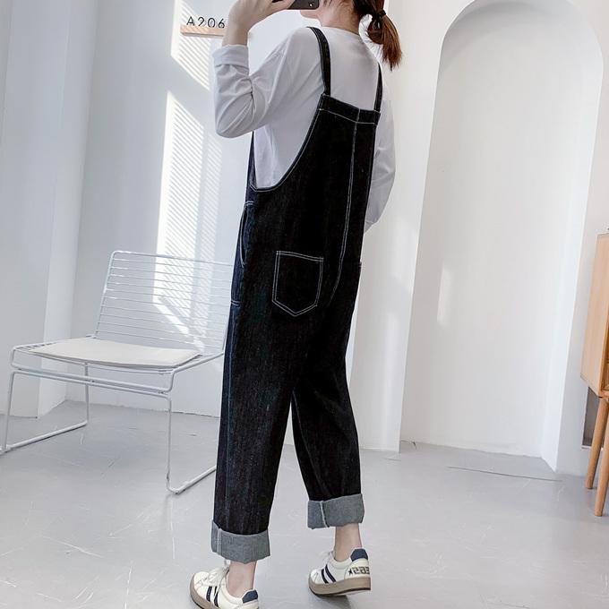 ブラック デニム サロペット レディース 5ポケット オーバーオール