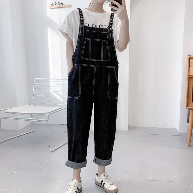 ブラック デニム サロペット レディース 5ポケット