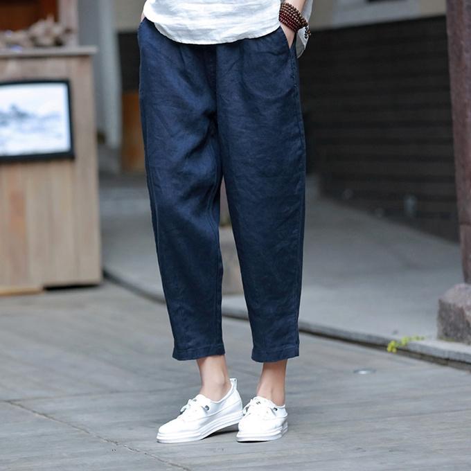 麻パンツ レディース リネンパンツ テーパードパンツ クロップドパンツ