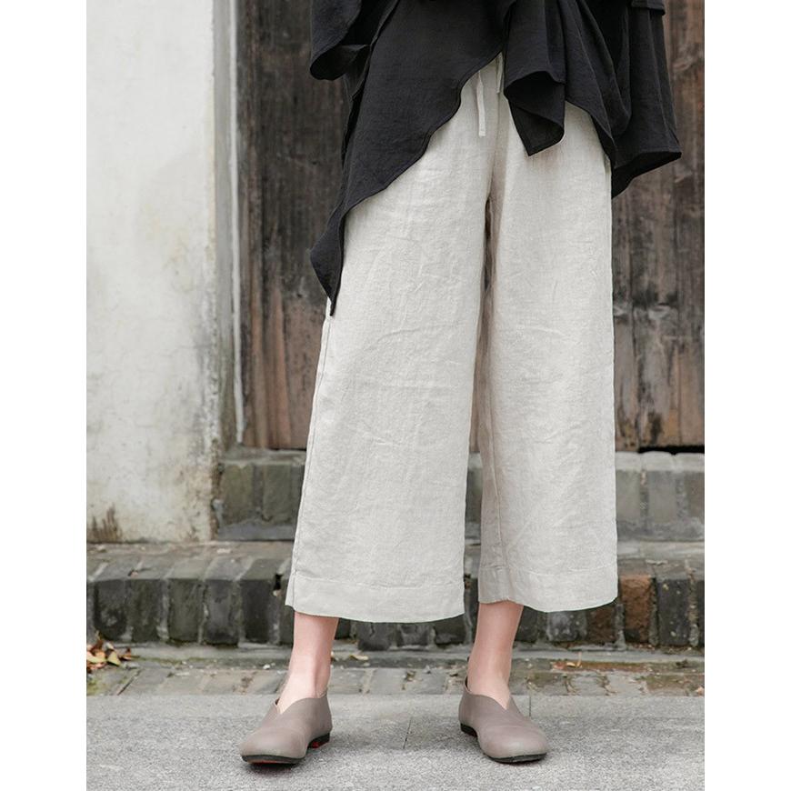 麻パンツ レディース ワイド ストレート クロップド パンツ 春 夏 7分