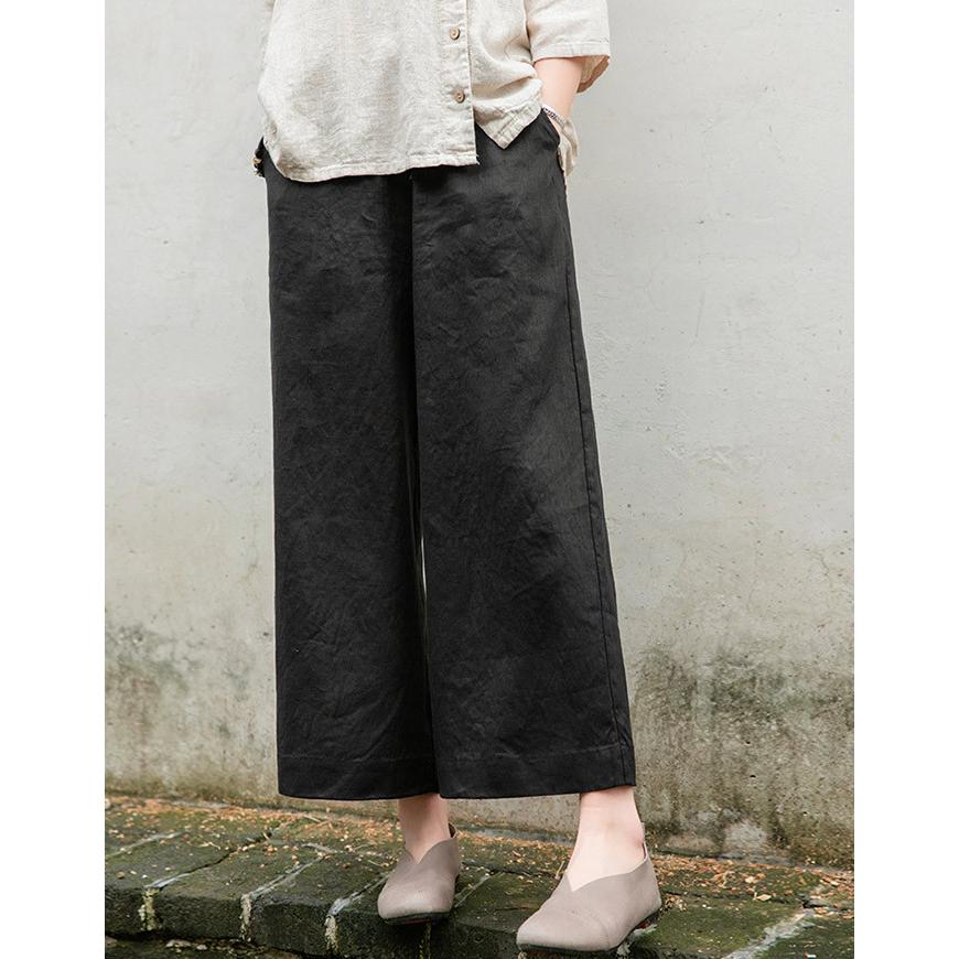 麻パンツ レディース ワイド ストレート クロップド パンツ 春 夏 7分