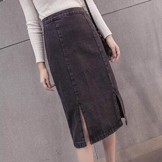 レディース デニム タイト スカート スリムシルエット 膝丈 膝下 台形