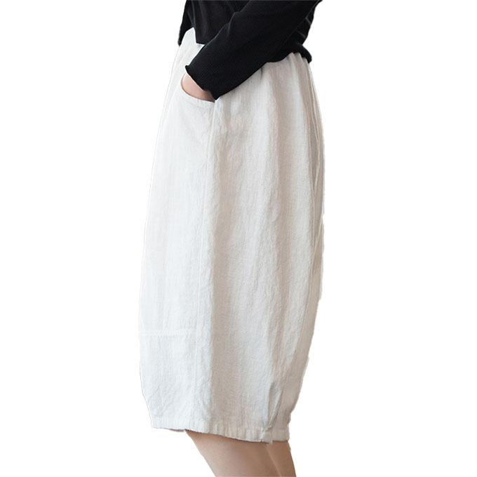 麻パンツ レディース春 夏ハーフパンツ ラミー麻60% 綿 ワイドパンツ 5