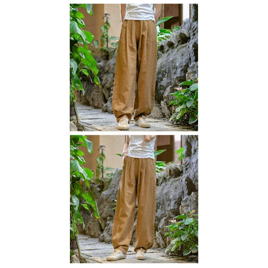 麻パンツ レディース 厚手 春 夏 秋 リネン50％ テーパードパンツ