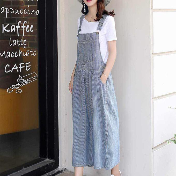 デニム ジャンパースカート ジャンスカ マキシスカート ロング デニム Aライン ロング丈 ヒッコリー ドット インディゴ L127 Sakura ファッション 通販 Yahoo ショッピング