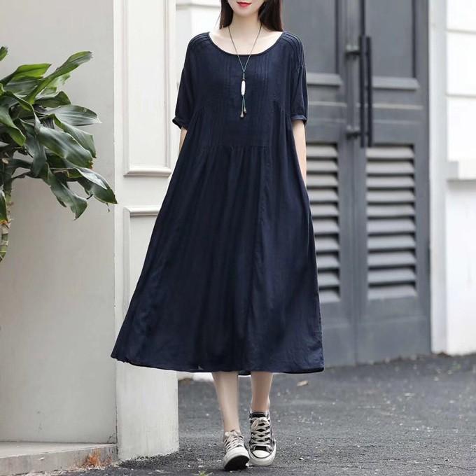 リネン レーヨン ロング ワンピース マキシ 膝丈 ワンピ Aライン チュニック 麻 ビスコース ピンタック シャツ 春 春 夏 半袖 レディース ブラック モスグリーン L181 Sakura ファッション 通販 Yahoo ショッピング