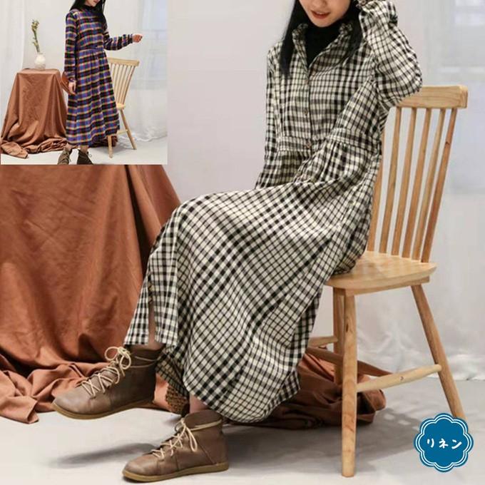 春物新作 リネンコットン ロング ワンピース シャツワンピ チェック ギンガムタータンチェック マルチカラー 多色 麻 綿 レディース 春 夏 秋 冬 ゆったりシル L223 Sakura ファッション 通販 Yahoo ショッピング