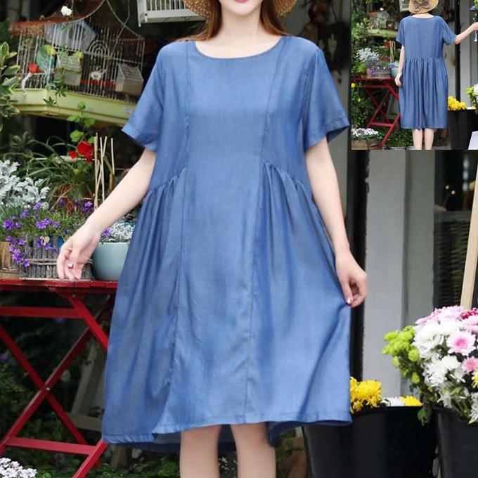 春物新作 テンセル デニム ワンピース 膝丈 ワンピ 半袖 テンセルデニム レディース チュニック 柔らか ソフトデニム インディゴ ギャザー Aライン フレアー L241 Sakura ファッション 通販 Yahoo ショッピング
