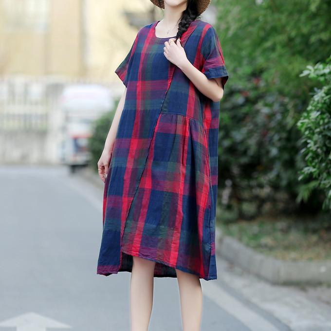 綿麻 チェック ワンピース春 夏 秋 レディース 綿 麻 ワンピ
