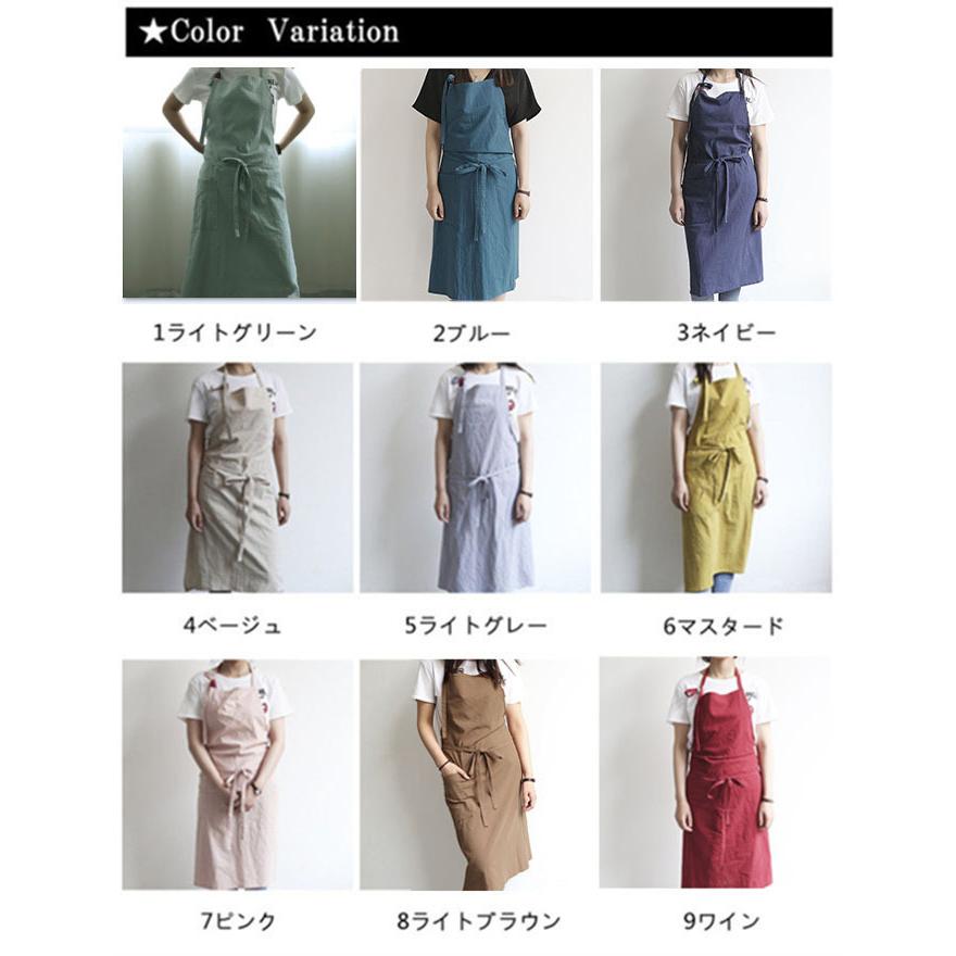 レディース エプロン ワンピース コットン 薄手 綿 無地 ラップ 巻き