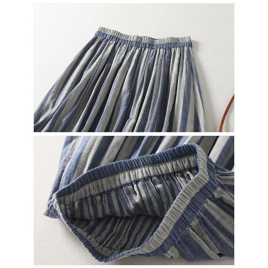 ダブルガーゼ ストライプ スカート レディース 秋 太ストライプ 綿